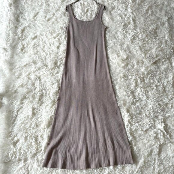 Gieal Sleeveless Rib Knit Flare Dress S Greige - Picture 7 of 7